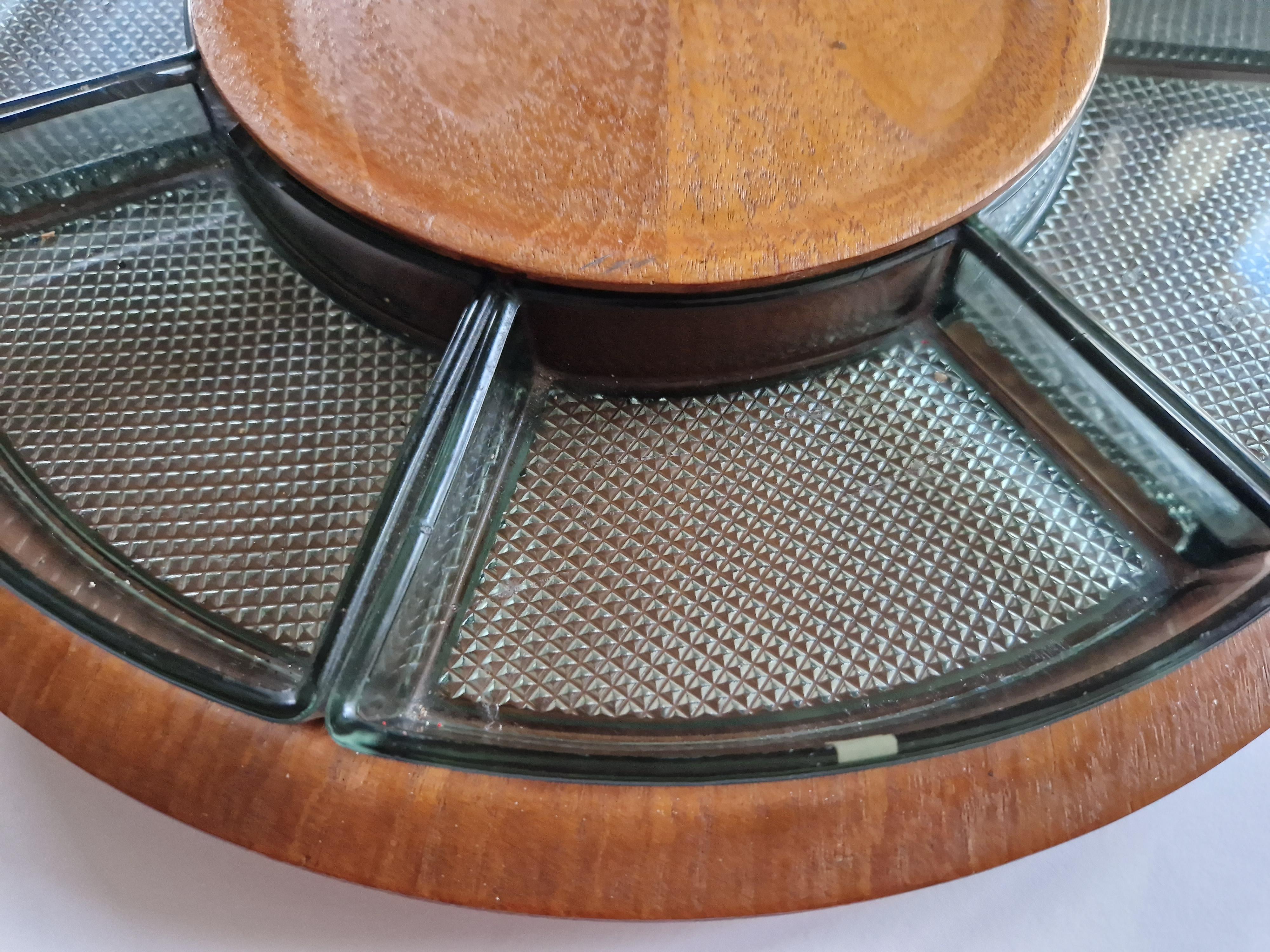 Midcentury Serving Teak and Glass Plate, Sweden, 1970s. For Sale 1