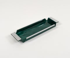 Midcentury Serving Tray Acrylic Marble Effect and Chrome by Janetti, Italy 1970s