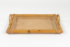 Midcentury Serving Tray Bamboo, Rattan and Lucite Dior Home Style, Italy 1970s