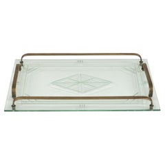 Plateau de service en verre et laiton du milieu du siècle Fontana Arte, Italie années 1950 Plateau de service en verre et laiton du milieu du siècle Fontana Arte, Italie années 1950