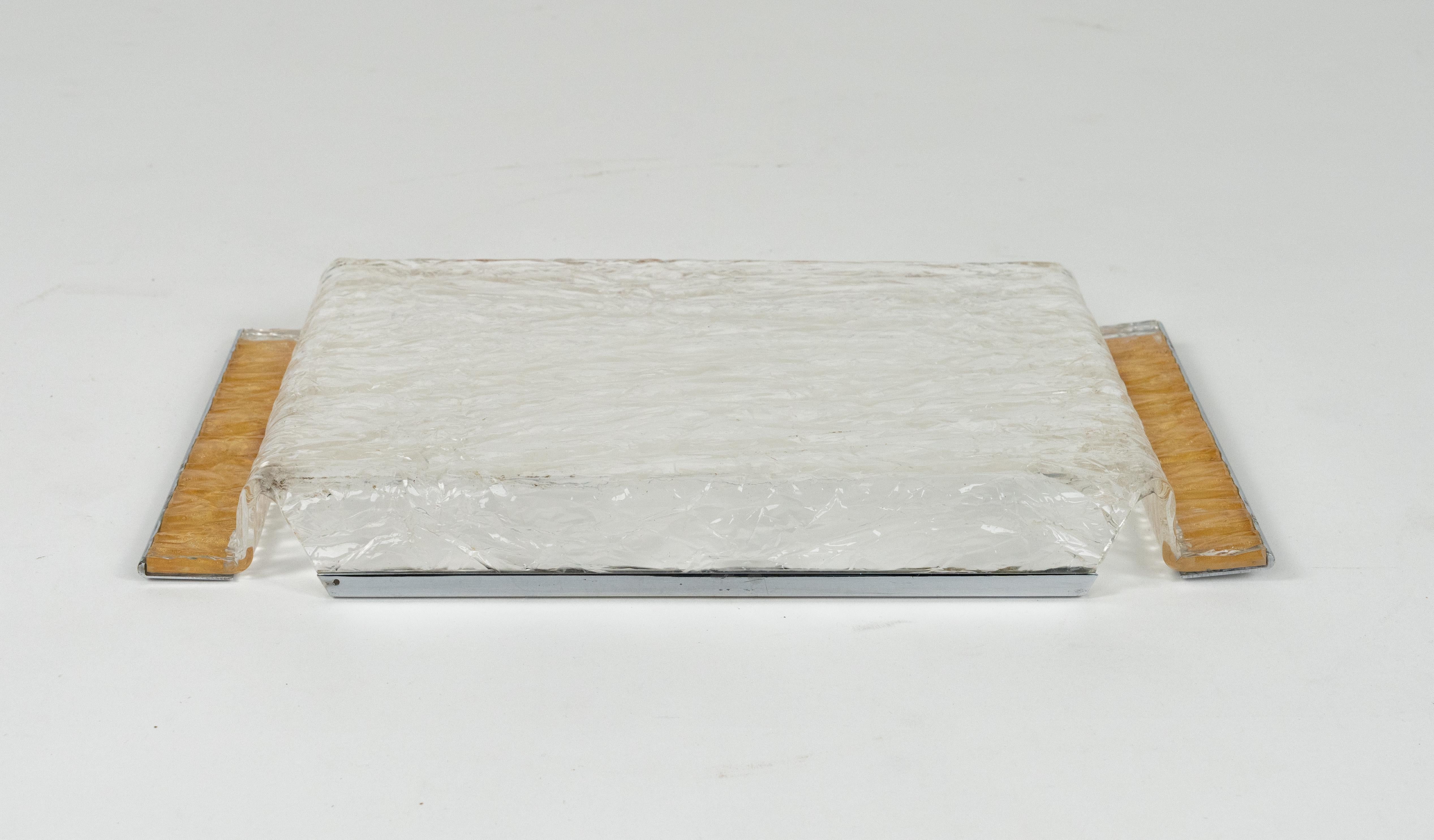 Serviertablett aus der Mitte des Jahrhunderts aus Lucit und Chrom Willy Rizzo Style, Italien 1970er im Angebot 3