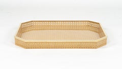 Midcentury Serving Tray Lucite, Rattan & Brass Christian Dior Style, Italy 1970s