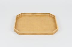 Midcentury Serviertablett Lucite, Weide & Messing Christian Dior Stil, Italien 1970er