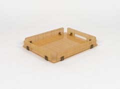 Midcentury Serviertablett Lucite, Weide & Messing Christian Dior Stil, Italien 1970er