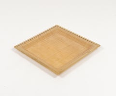 Midcentury Serving Tray Lucite, Wicker & Brass Christian Dior Style, Italy 1970s