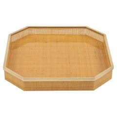 Midcentury Serving Tray Lucite, Wicker 
Brass Christian Dior Style, Italy 1970s