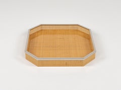 Midcentury Serviertablett Lucite Wicker & Chrom Christian Dior Stil, Italien 1970er