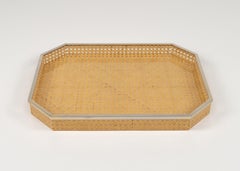 Midcentury Serviertablett Lucite Wicker & Chrom Christian Dior Stil, Italien 1970er