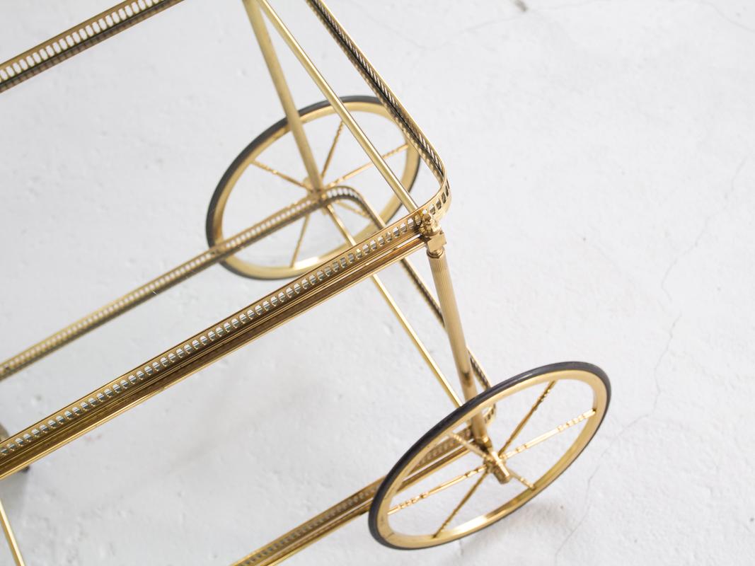 Mid-Century Modern Midcentury Serving Trolley in Brass and Glass by Maison Baguès, 1950s