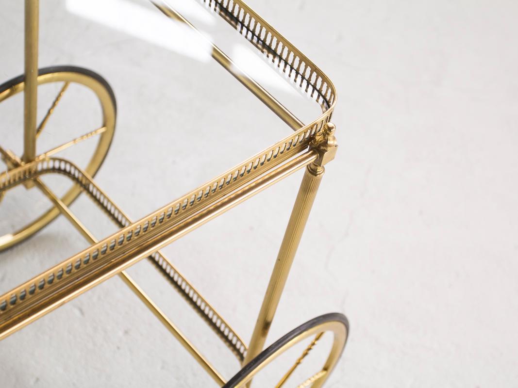 20th Century Midcentury Serving Trolley in Brass and Glass by Maison Baguès, 1950s