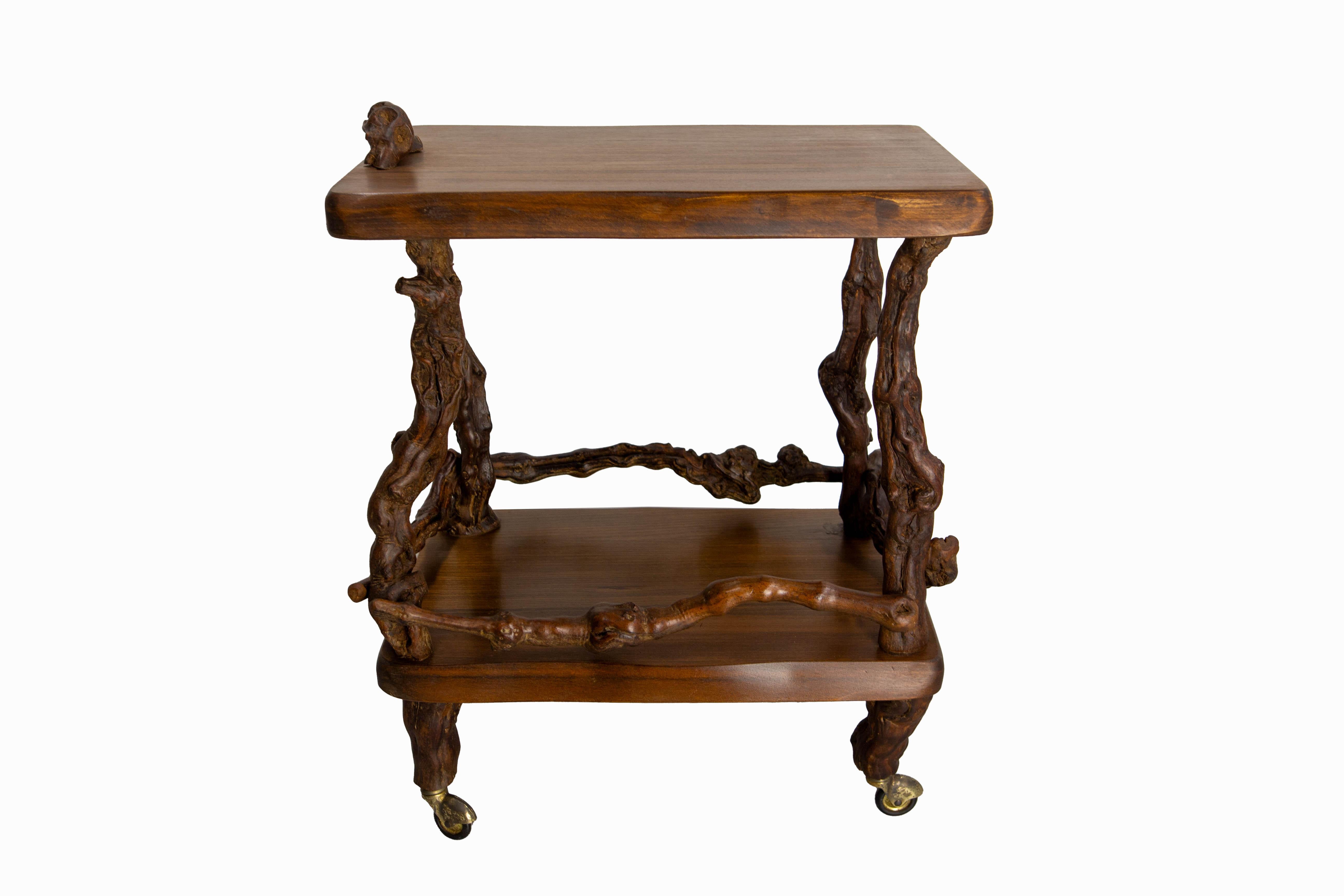 Midcentury Serving Trolley Table Vine Wood and Elm Bar Cart circa 1960 For Sale 5