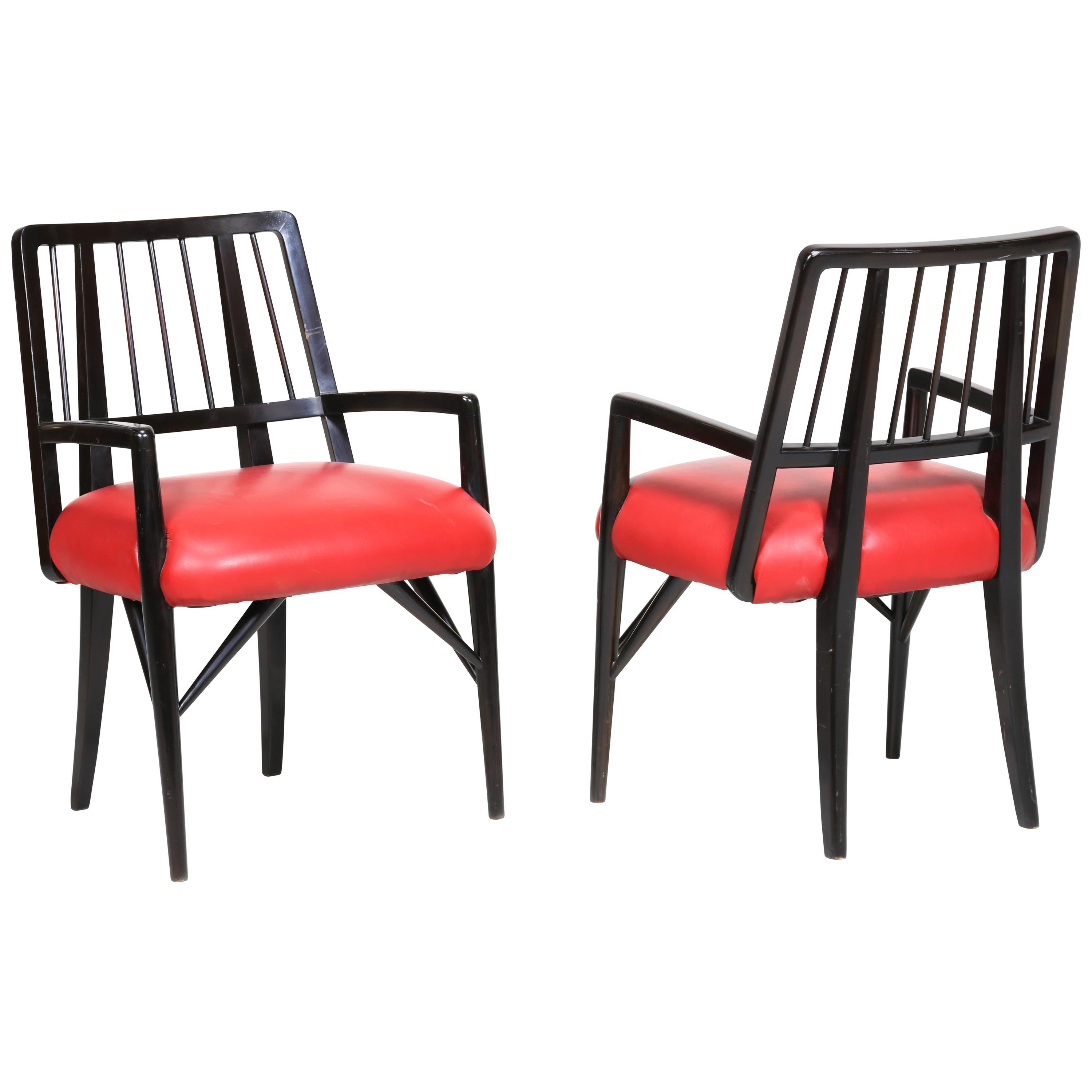Paul Laszlo Set Chairs in Black Lacquered Wood, 1950s