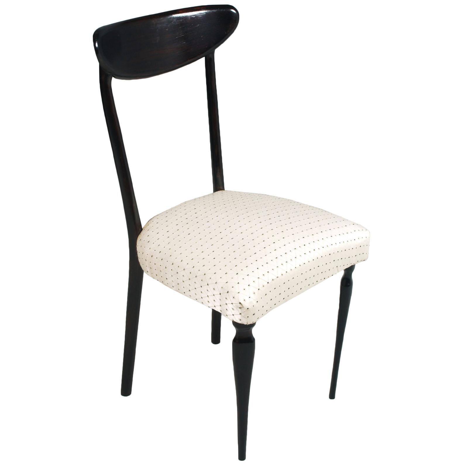 Mid-Century Modern Midcentury Set Dining Chairs Ebonized Mahogany Ico Parisi Style, Original Seat For Sale