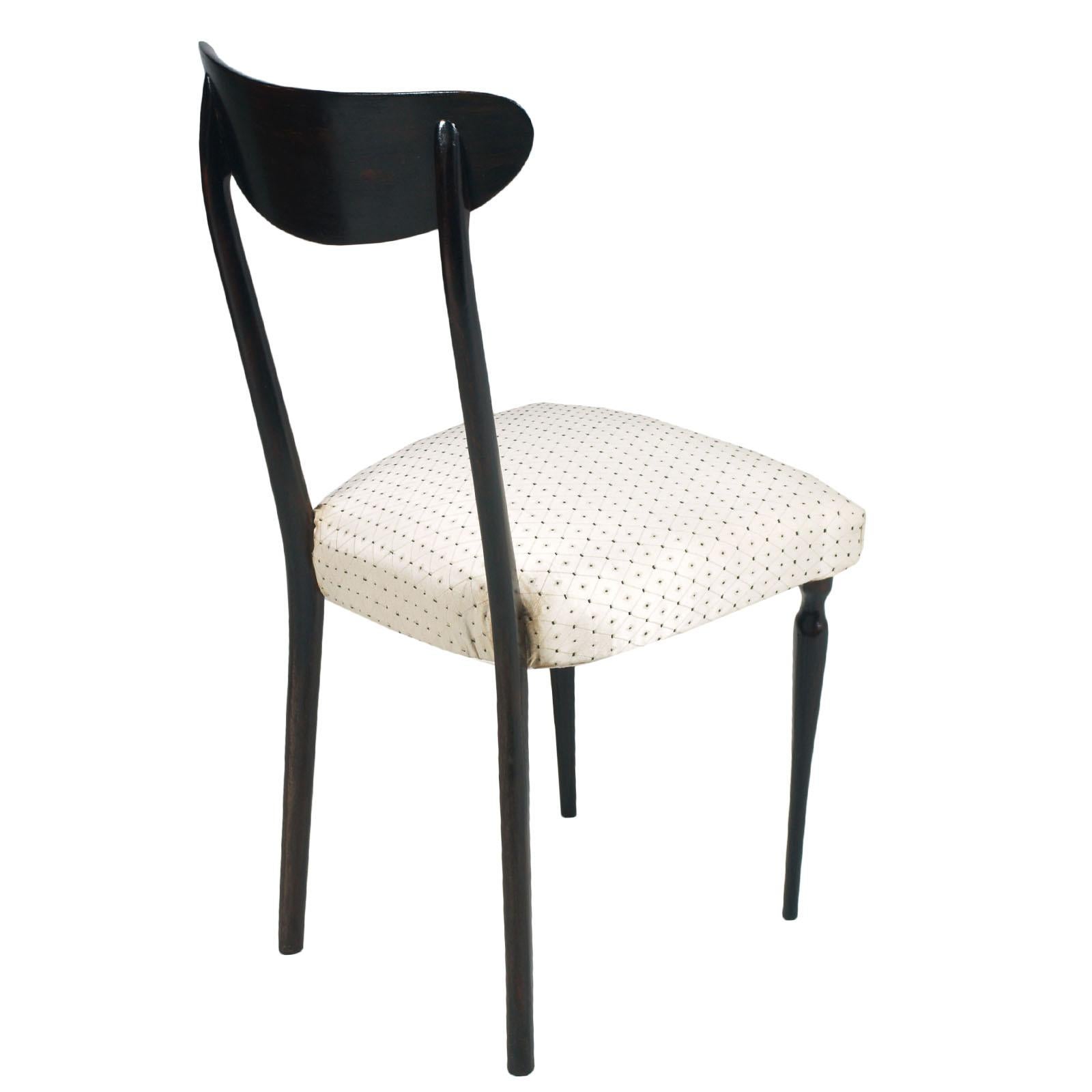 Italian Midcentury Set Dining Chairs Ebonized Mahogany Ico Parisi Style, Original Seat For Sale