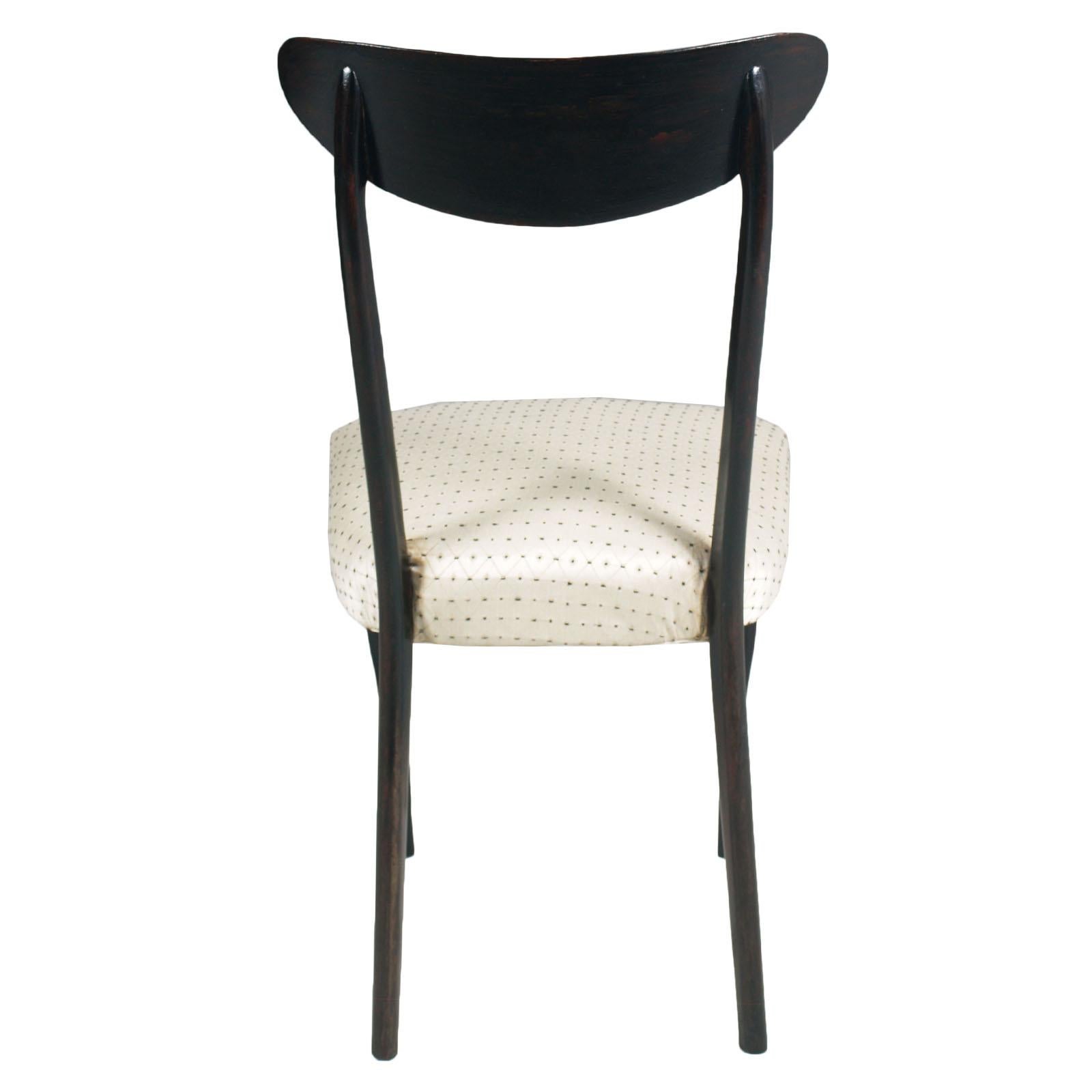 20th Century Midcentury Set Dining Chairs Ebonized Mahogany Ico Parisi Style, Original Seat For Sale