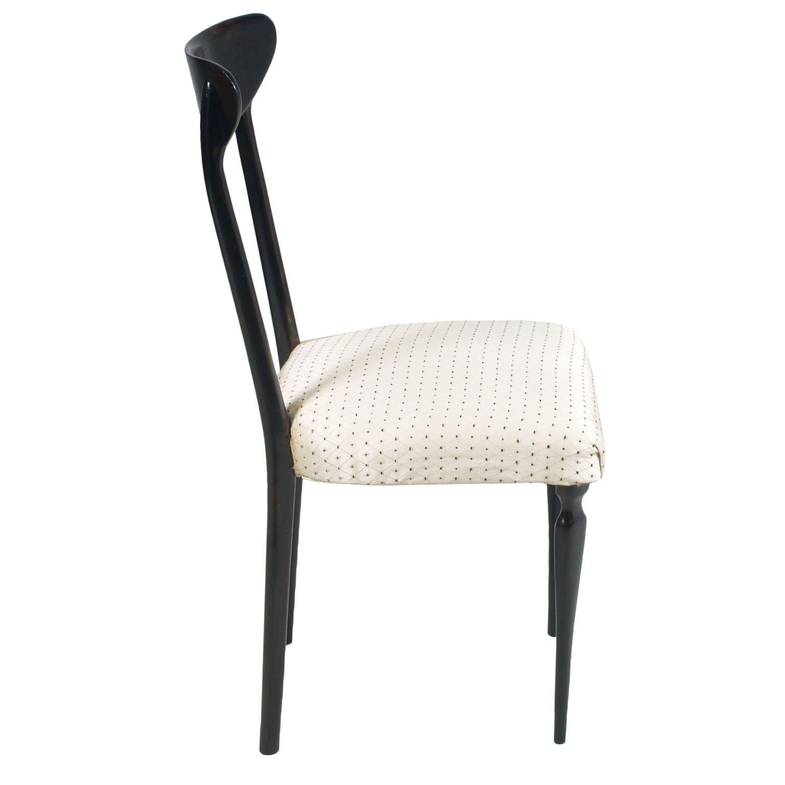 Midcentury Set Dining Chairs Ebonized Mahogany Ico Parisi Style, Original Seat For Sale 1