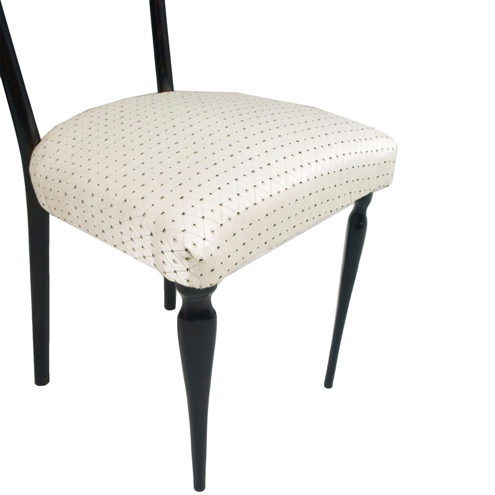 Midcentury Set Dining Chairs Ebonized Mahogany Ico Parisi Style, Original Seat For Sale 2