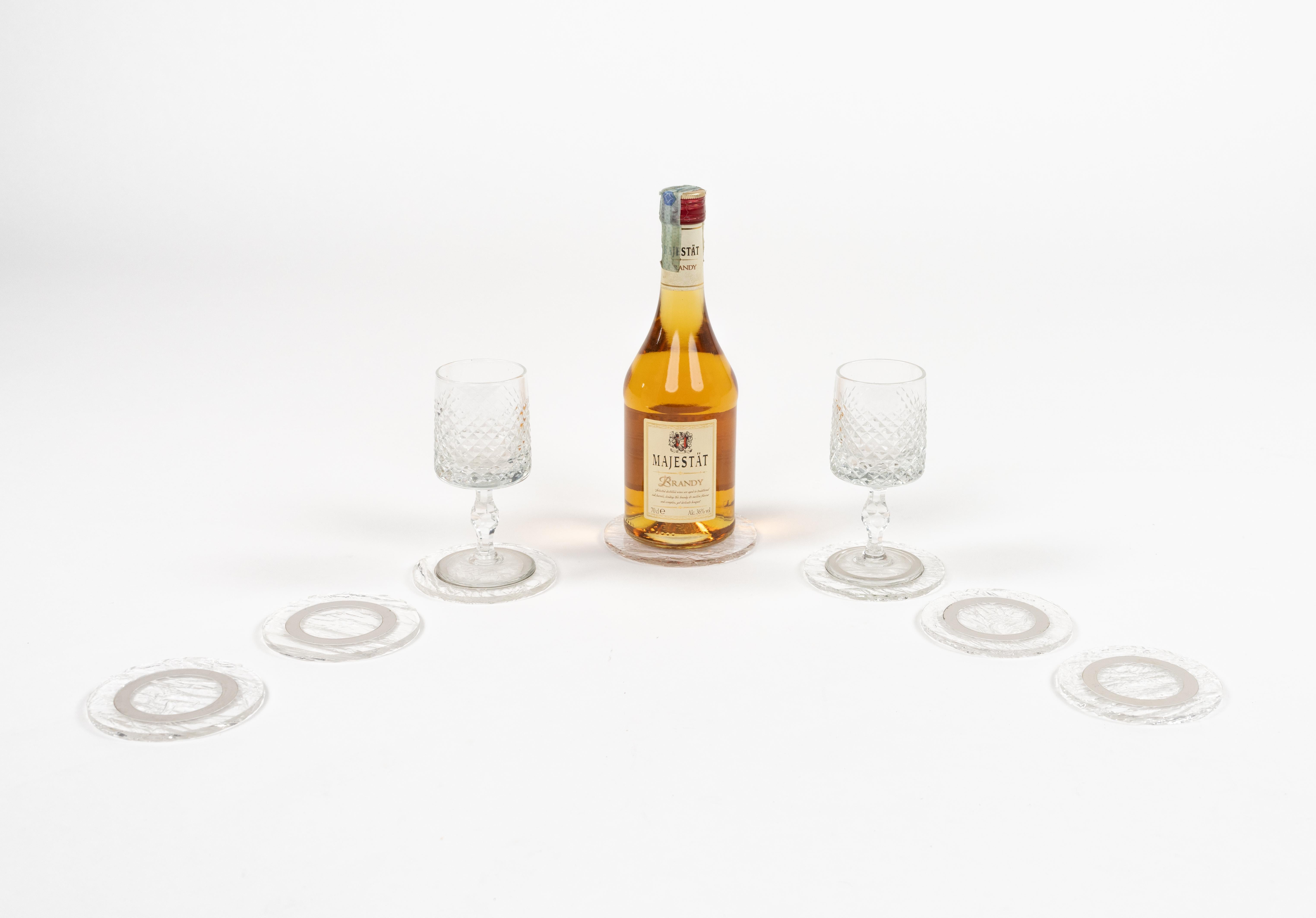 Set di 10 sottobicchieri in lucite e cromo del Medioevo, stile Willy Rizzo, Italia, anni '70 in vendita 1