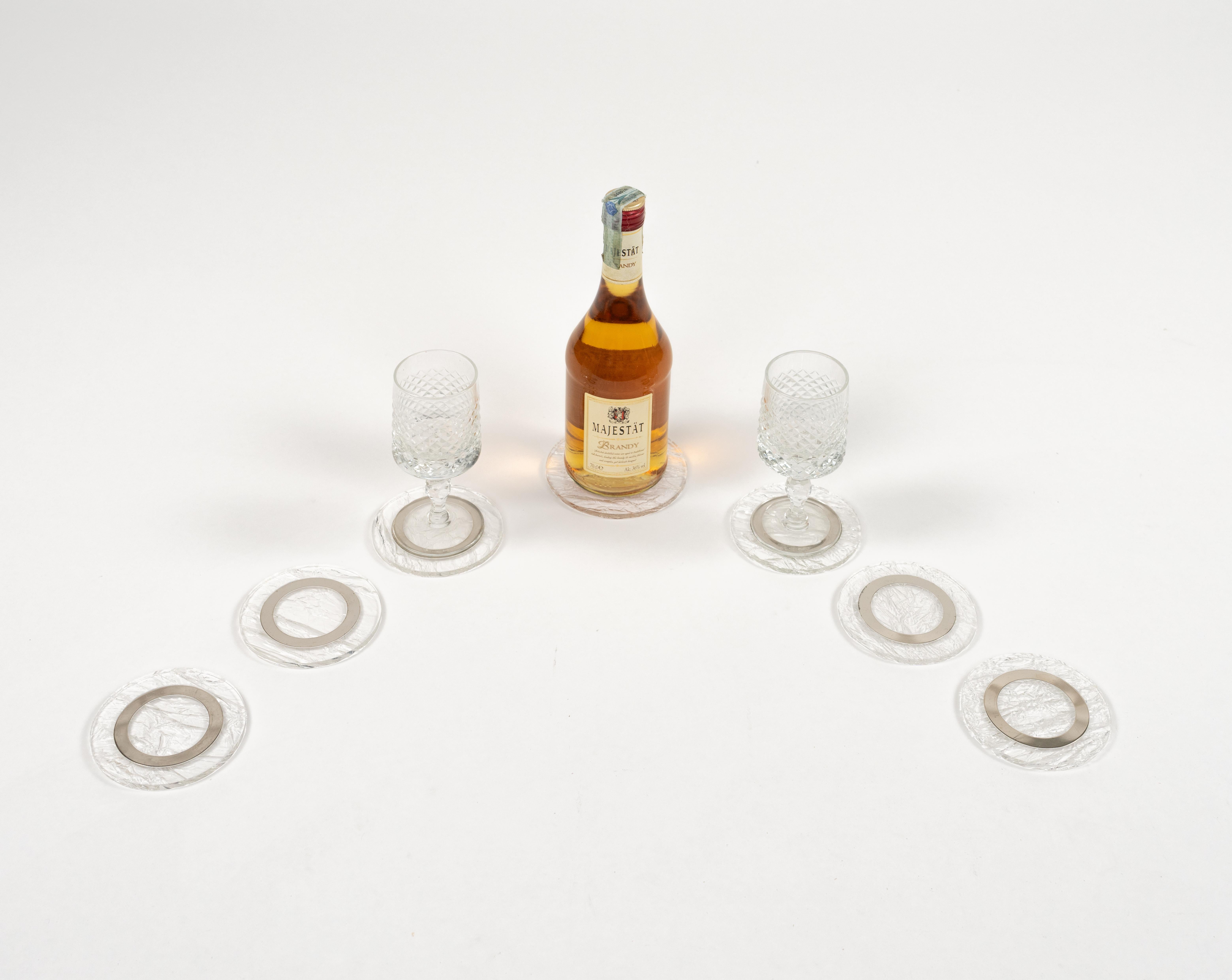 Set di 10 sottobicchieri in lucite e cromo del Medioevo, stile Willy Rizzo, Italia, anni '70 in vendita 2