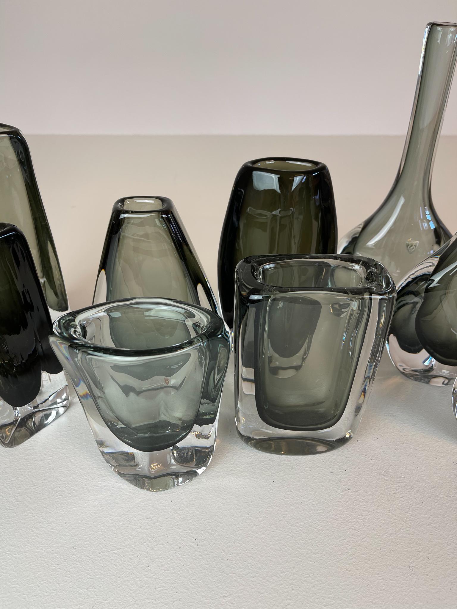 Midcentury Set of 12 Pieces Art Glass Nils Landberg Orrefors, Sweden 1