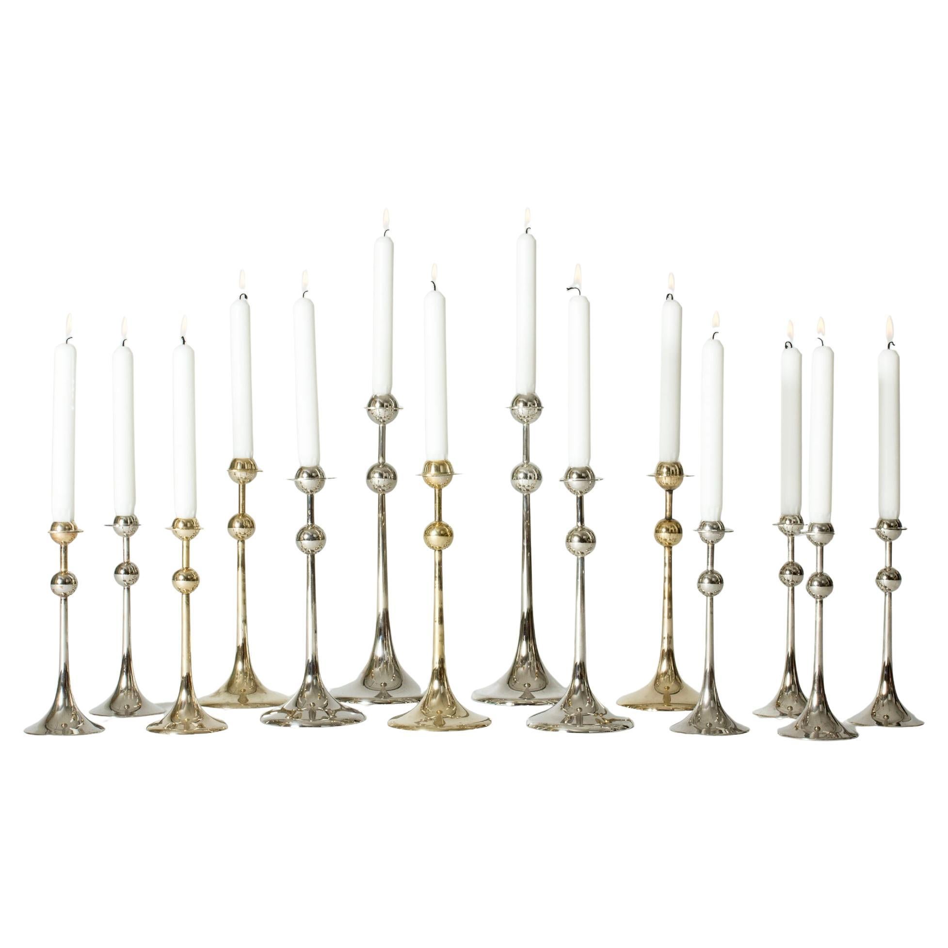 Midcentury Set of 14 silver-plated candlesticks by Kjell Engman, Sweden, 1979