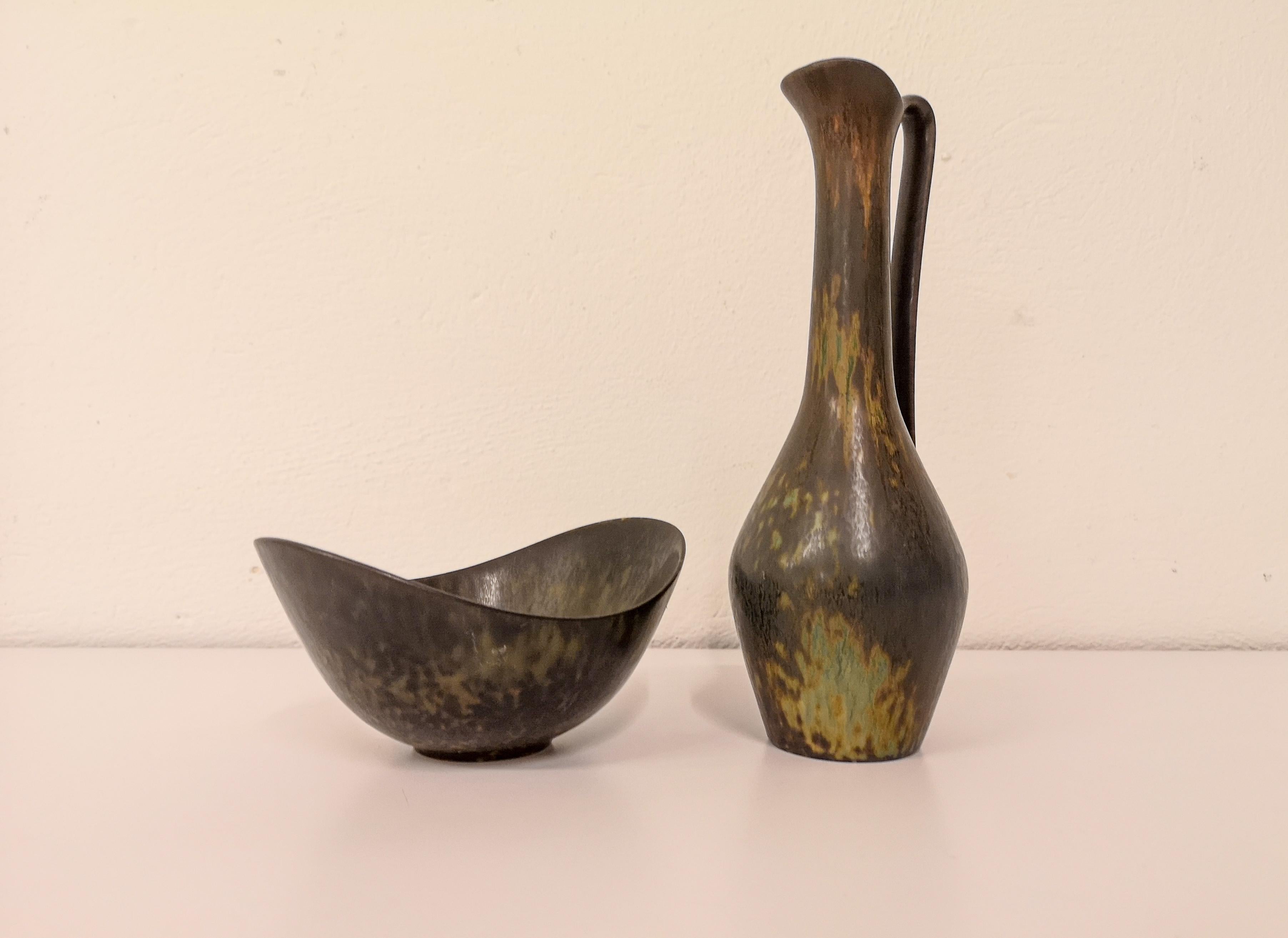 Mid-Century Modern Midcentury Modern Set of 2 Ceramic Pieces Rörstrand Gunnar Nylund, Sweden For Sale