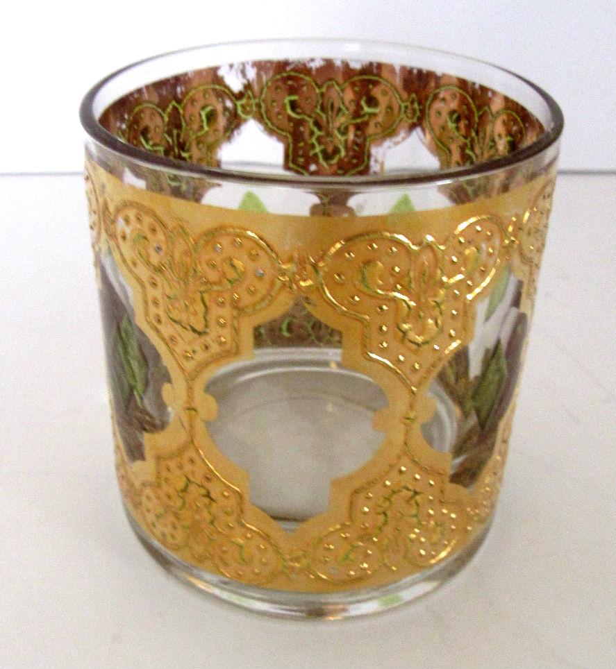 Midcentury Set of 22-Karat Gold Leaf Glassware and Ice Bucket by Culver, 1960s 4