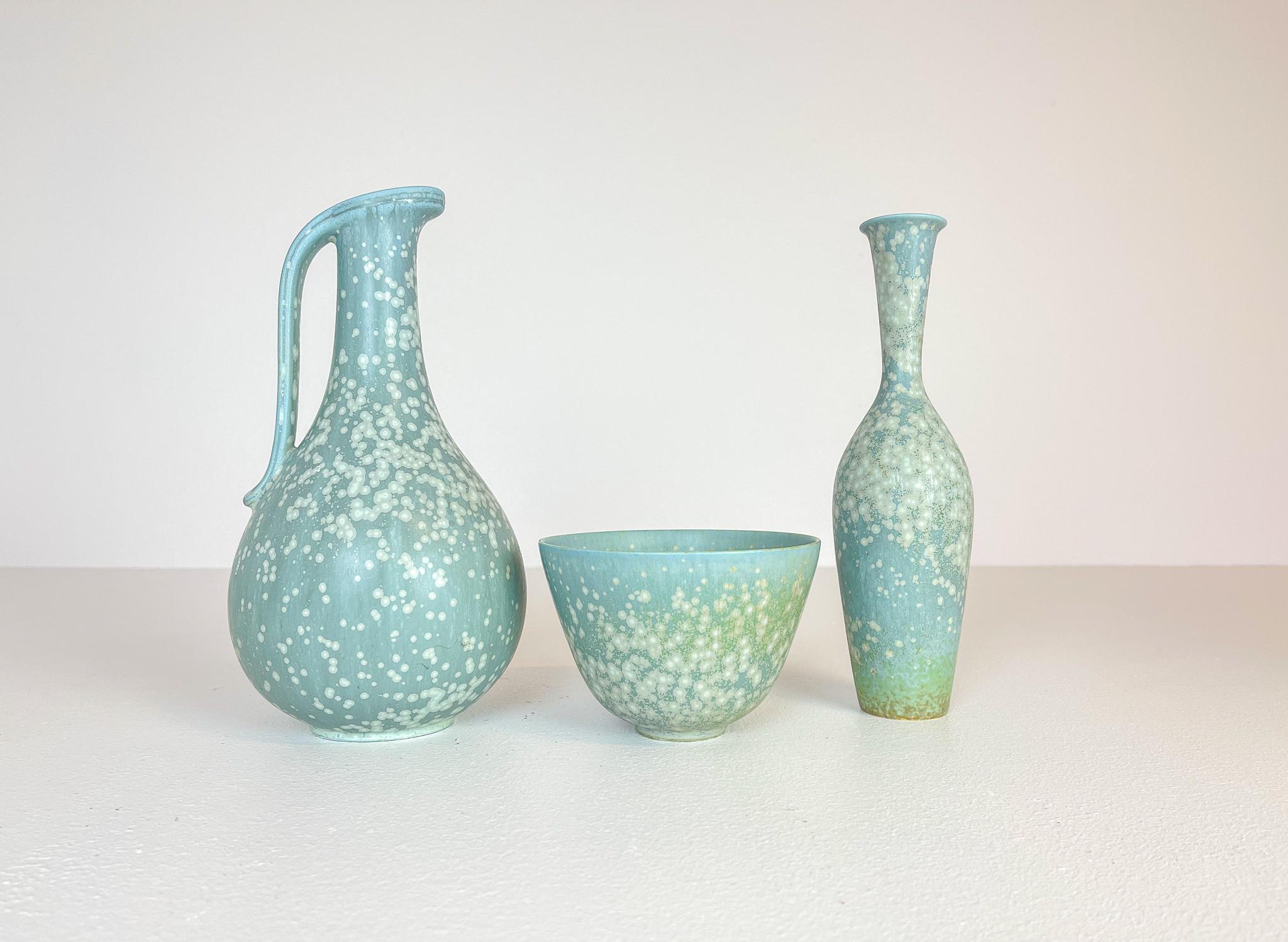 Mid-20th Century Midcentury Modern Set of 3 Ceramic Pieces Rörstrand Gunnar Nylund, Sweden, 1950s