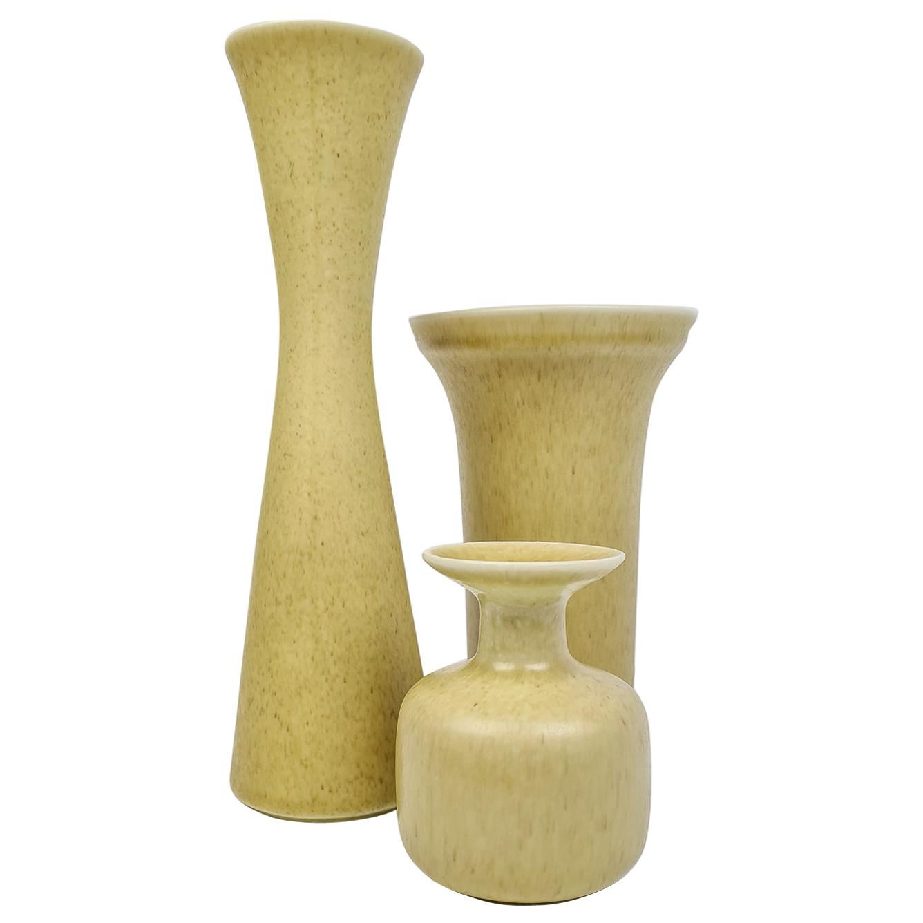 Midcentury Set of 3 Ceramic Vases "Granola" Rörstrand Gunnar Nylund, Sweden