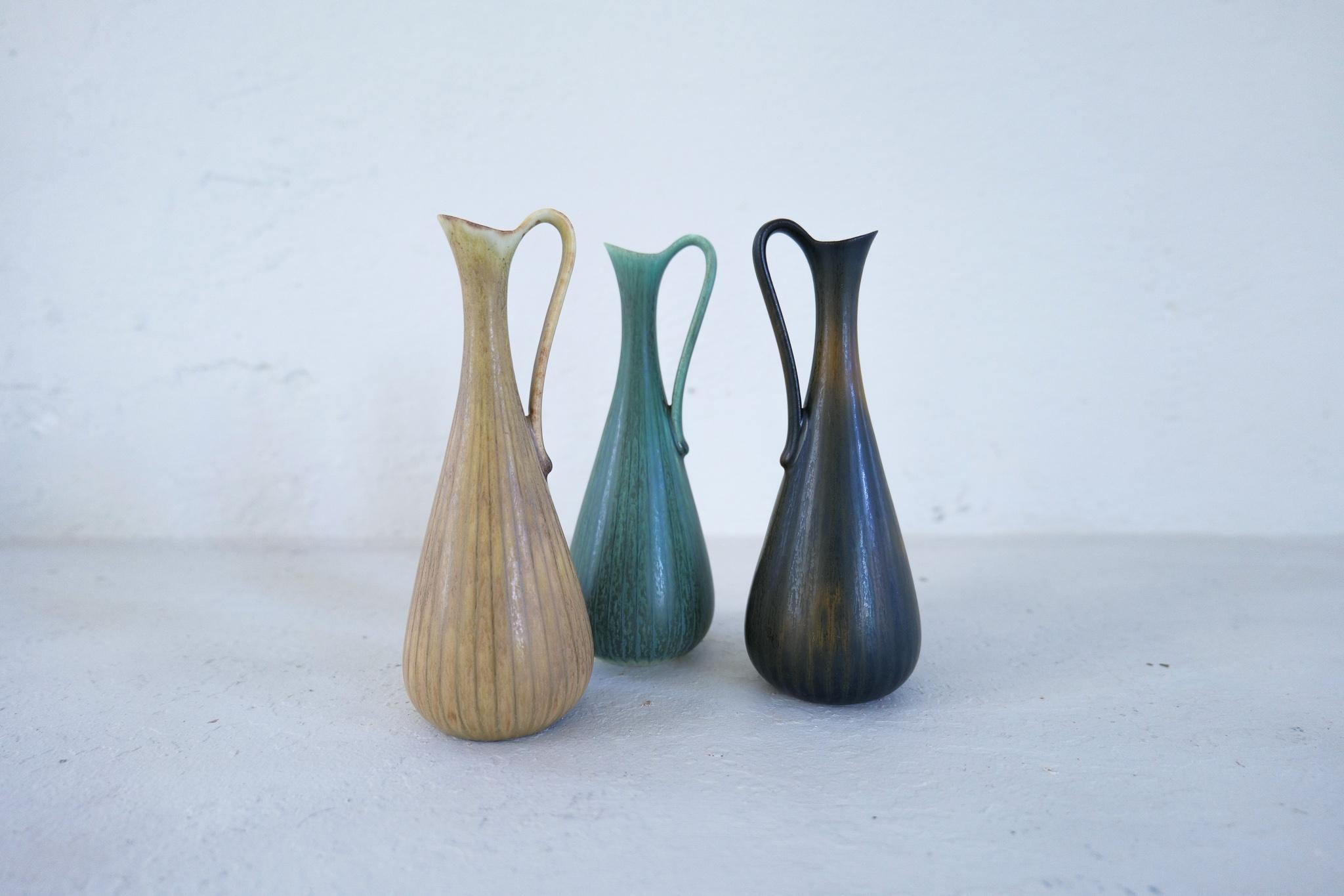 Midcentury Modern Set of 3 Ceramic Vases Rörstrand Gunnar Nylund, Sweden 1950s For Sale 4