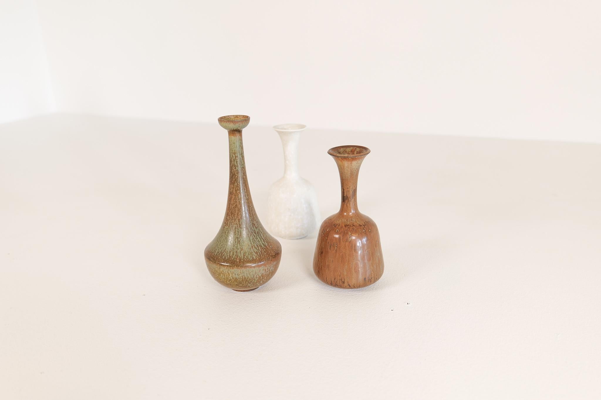 Midcentury Set of 3 Ceramic Vases Rörstrand Gunnar Nylund, Sweden, 1950s In Good Condition In Hillringsberg, SE