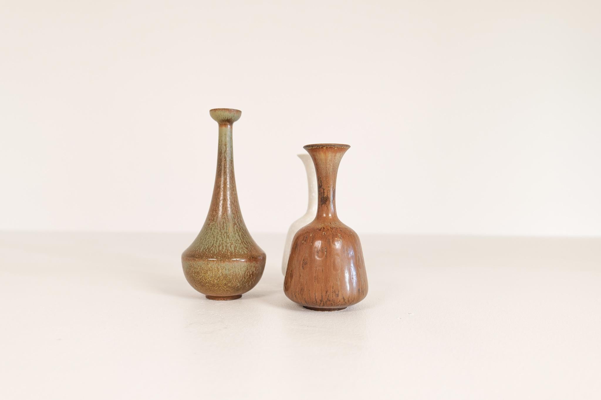 Mid-20th Century Midcentury Set of 3 Ceramic Vases Rörstrand Gunnar Nylund, Sweden, 1950s
