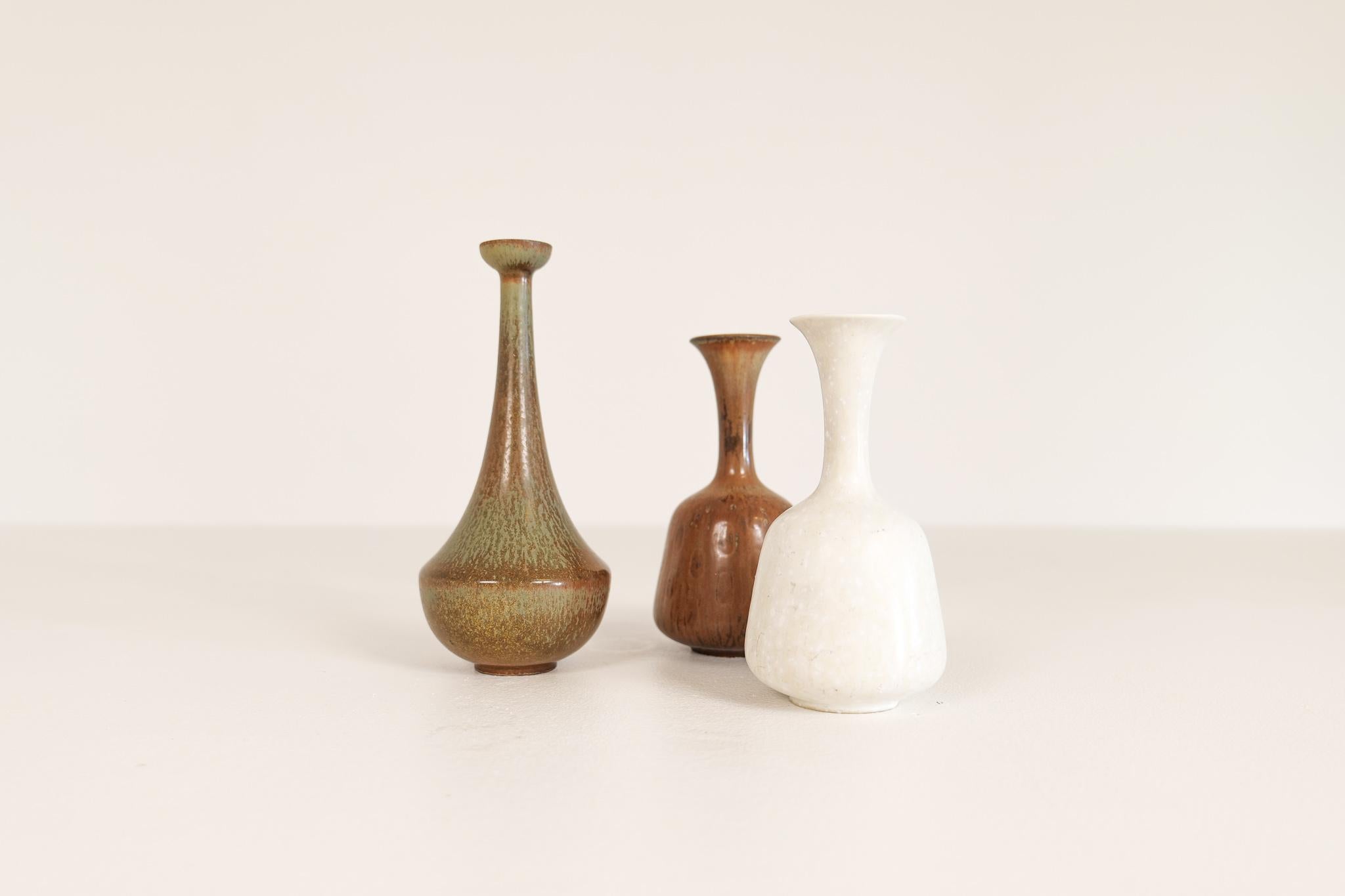 Midcentury Set of 3 Ceramic Vases Rörstrand Gunnar Nylund, Sweden, 1950s 1