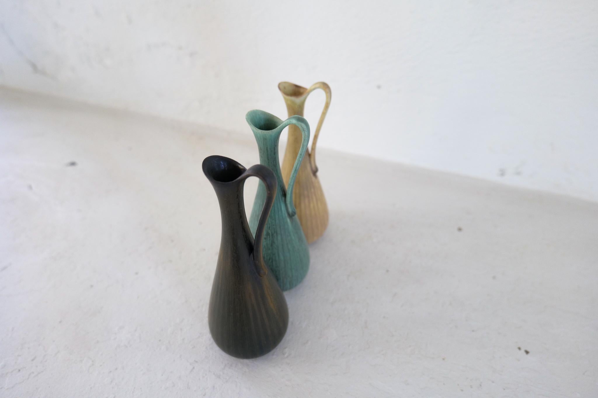 Midcentury Modern Set of 3 Ceramic Vases Rörstrand Gunnar Nylund, Sweden 1950s For Sale 1