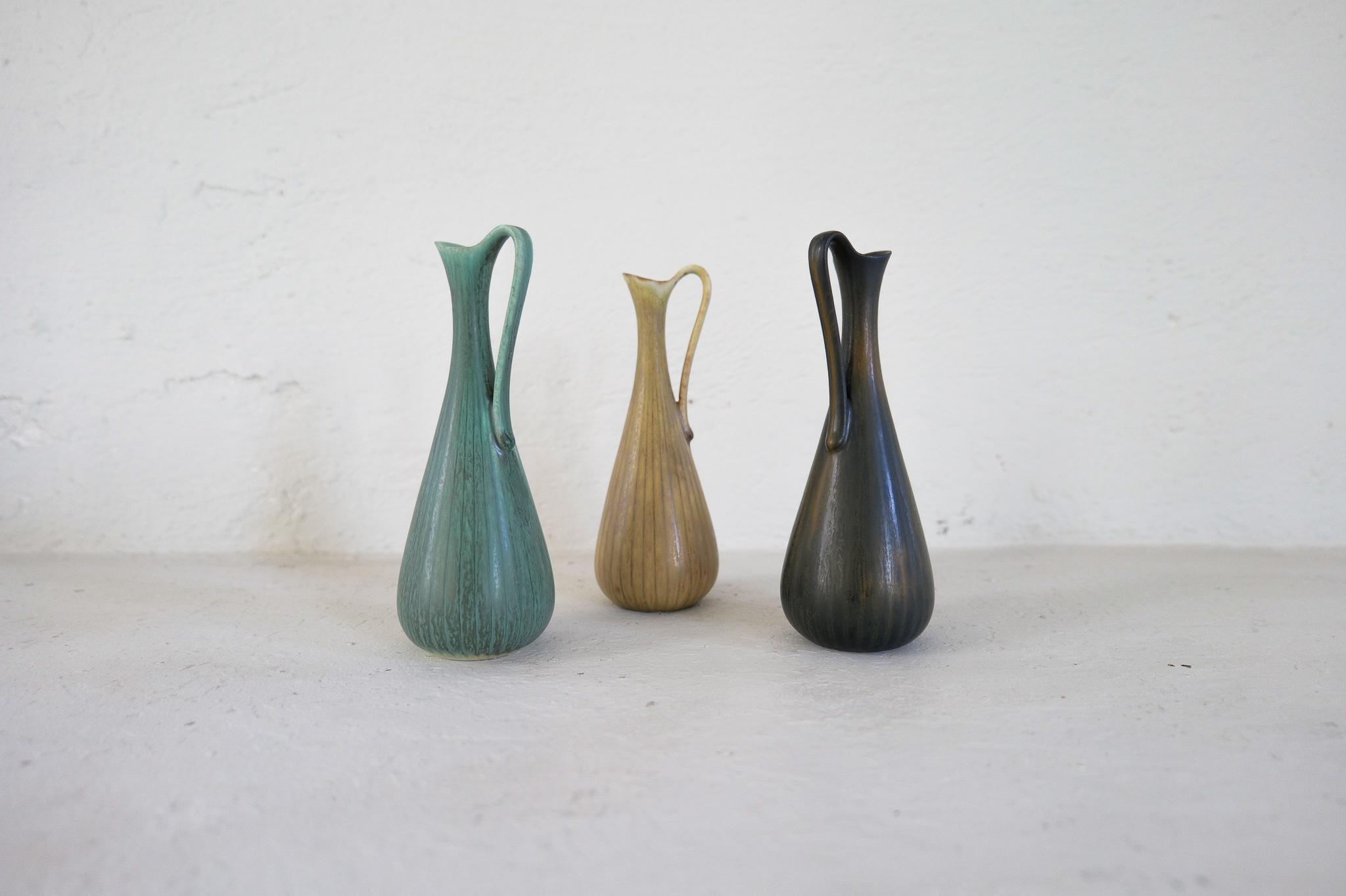 Midcentury Modern Set of 3 Ceramic Vases Rörstrand Gunnar Nylund, Sweden 1950s For Sale 2