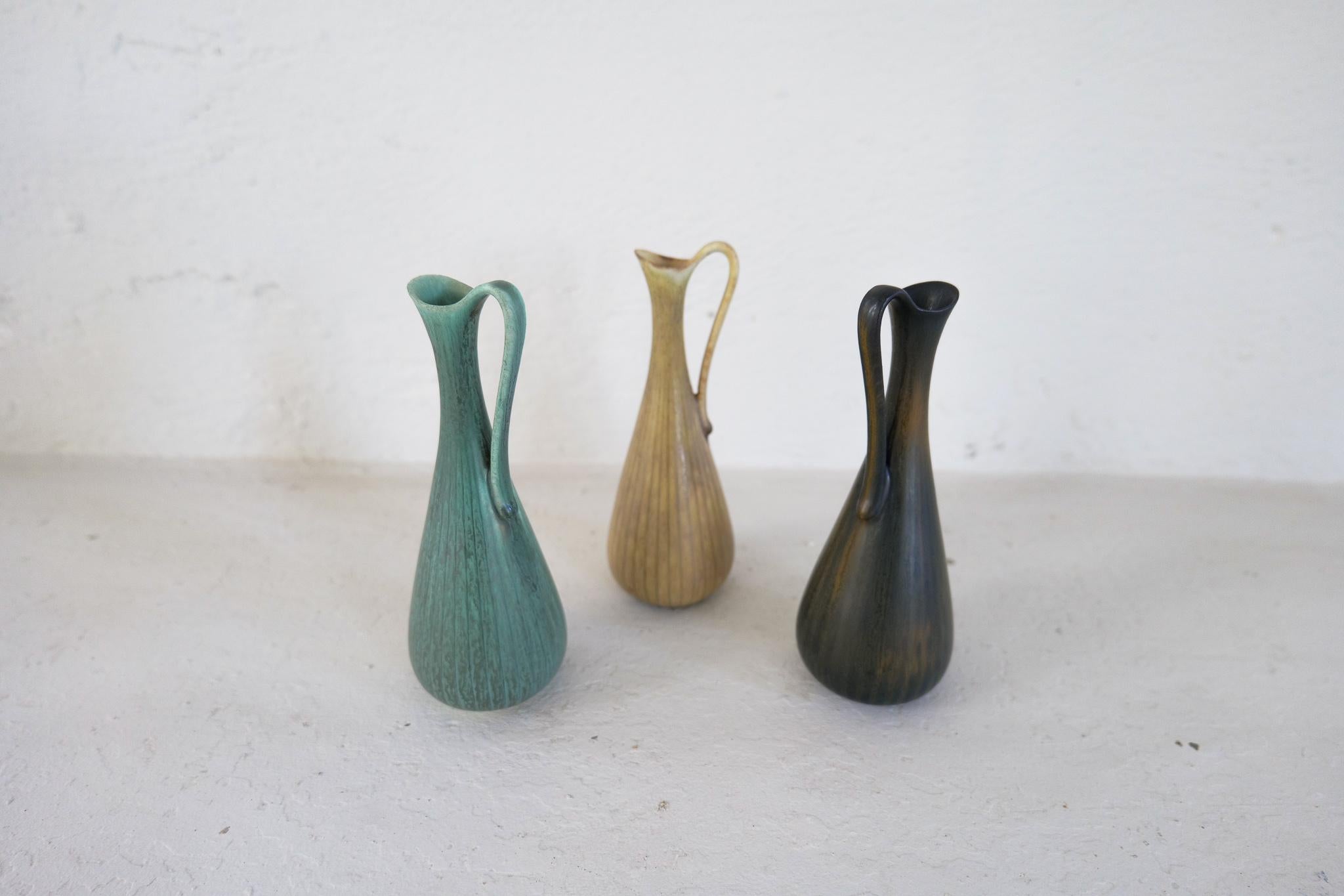 Midcentury Modern Set of 3 Ceramic Vases Rörstrand Gunnar Nylund, Sweden 1950s For Sale 3