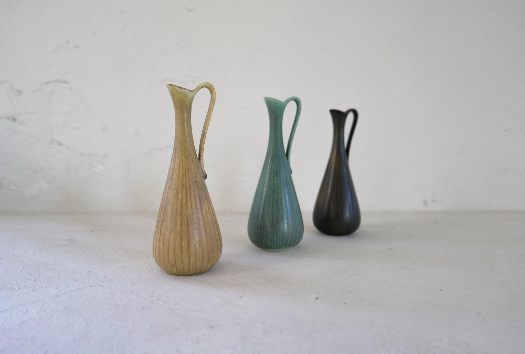 Midcentury Modern Set of 3 Ceramic Vases Rörstrand Gunnar Nylund, Sweden 1950s For Sale