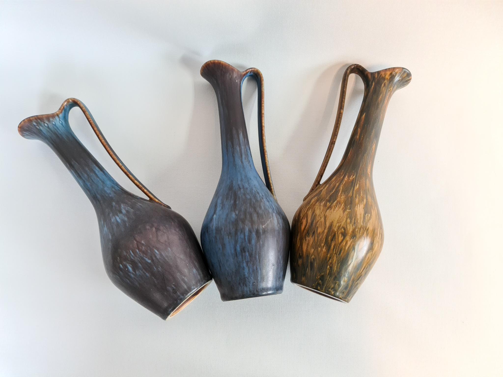 Midcentury Modern Set of 3 Ceramic Vases Rörstrand Gunnar Nylund, Sweden For Sale 7