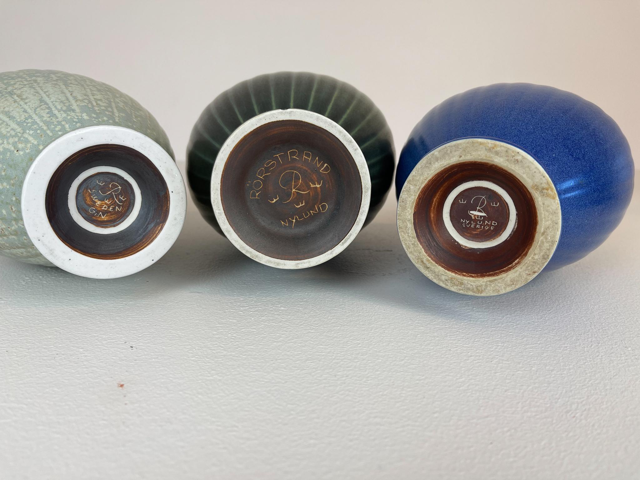 Midcentury Set of 3 Ceramic Vases Rörstrand Gunnar Nylund, Sweden 7