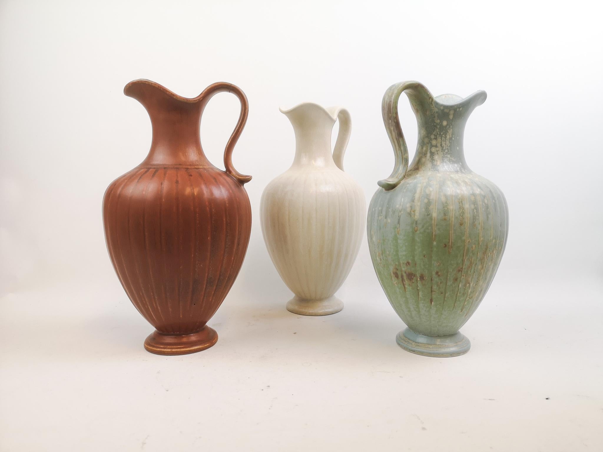 Mid-Century Modern Midcentury Set of 3 Ceramic Vases Rörstrand Gunnar Nylund, Sweden
