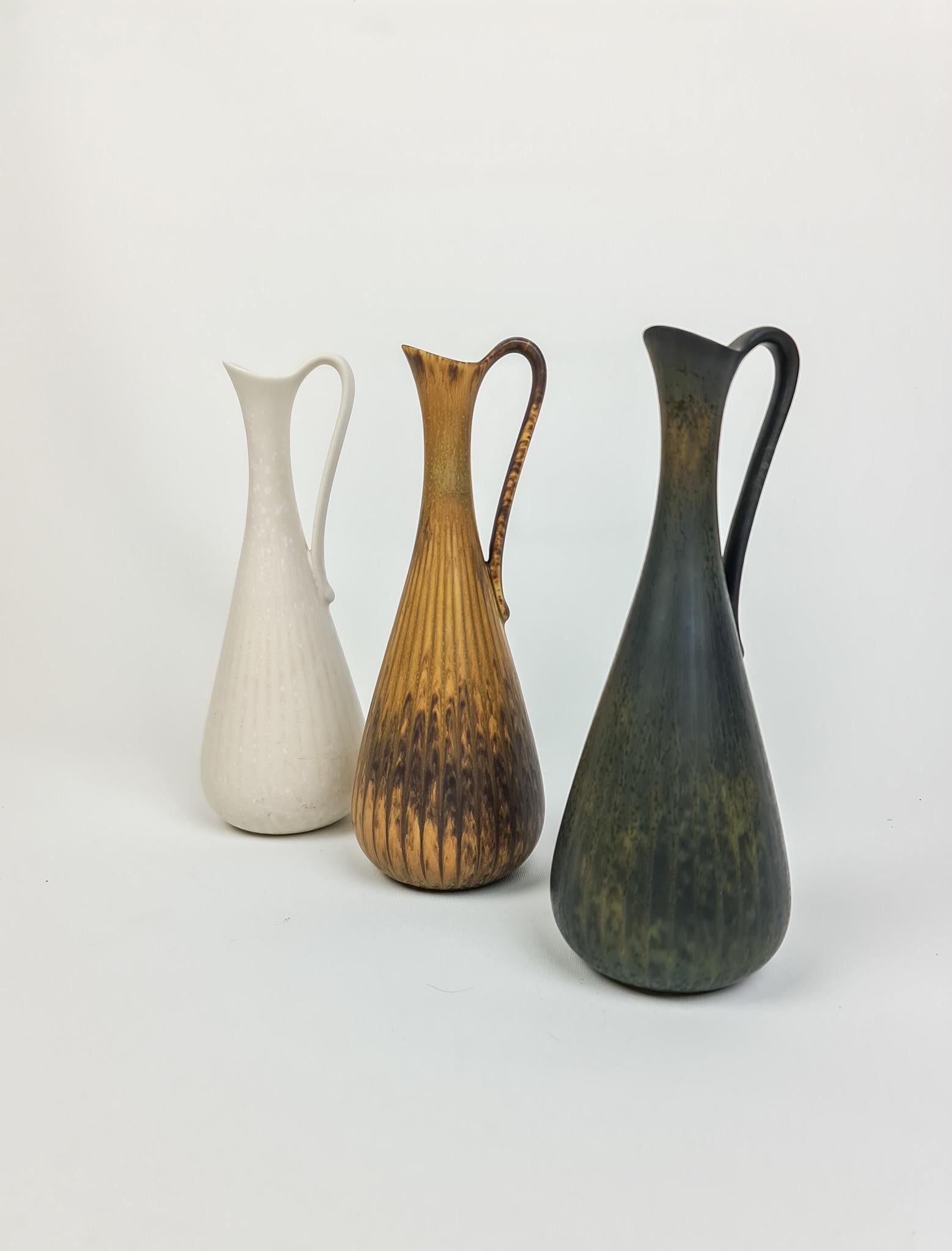 Mid-Century Modern Midcentury Set of 3 Ceramic Vases Rörstrand Gunnar Nylund, Sweden