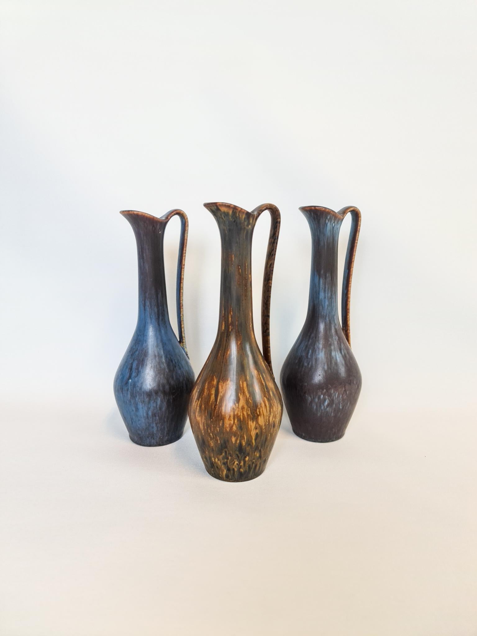 Mid-Century Modern Midcentury Modern Set of 3 Ceramic Vases Rörstrand Gunnar Nylund, Sweden For Sale