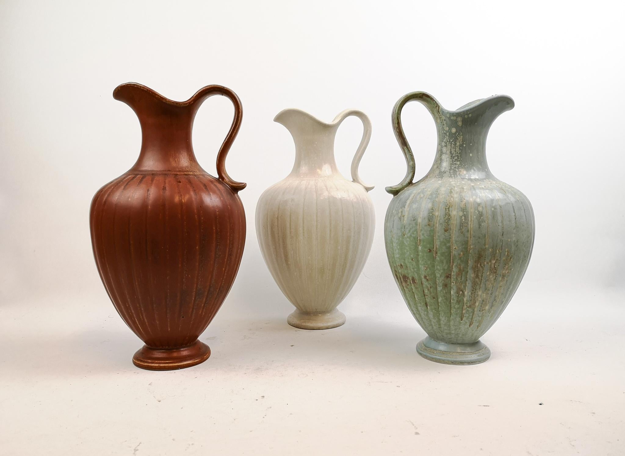 Swedish Midcentury Set of 3 Ceramic Vases Rörstrand Gunnar Nylund, Sweden