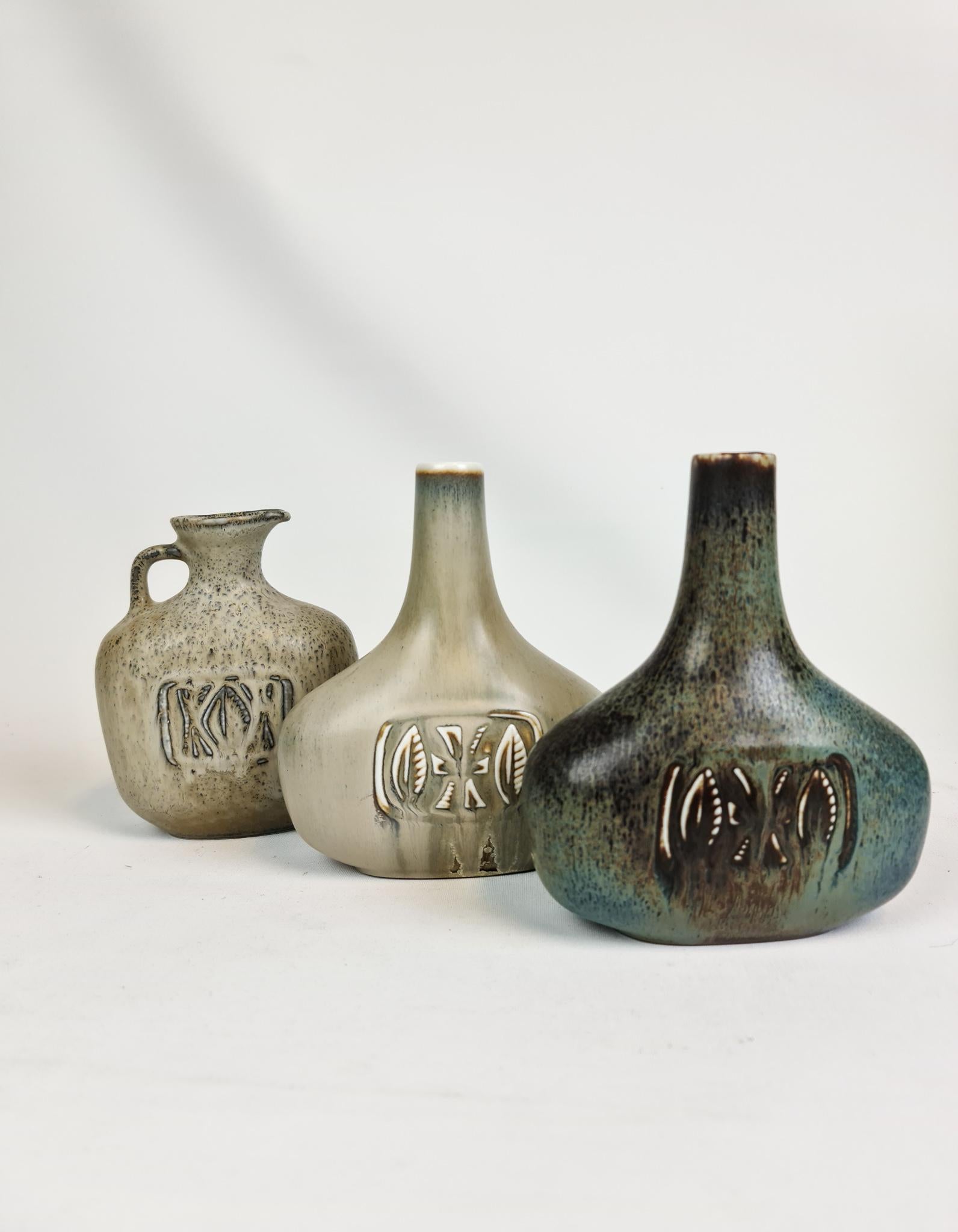 Swedish Midcentury Set of 3 Ceramic Vases Rörstrand Gunnar Nylund, Sweden