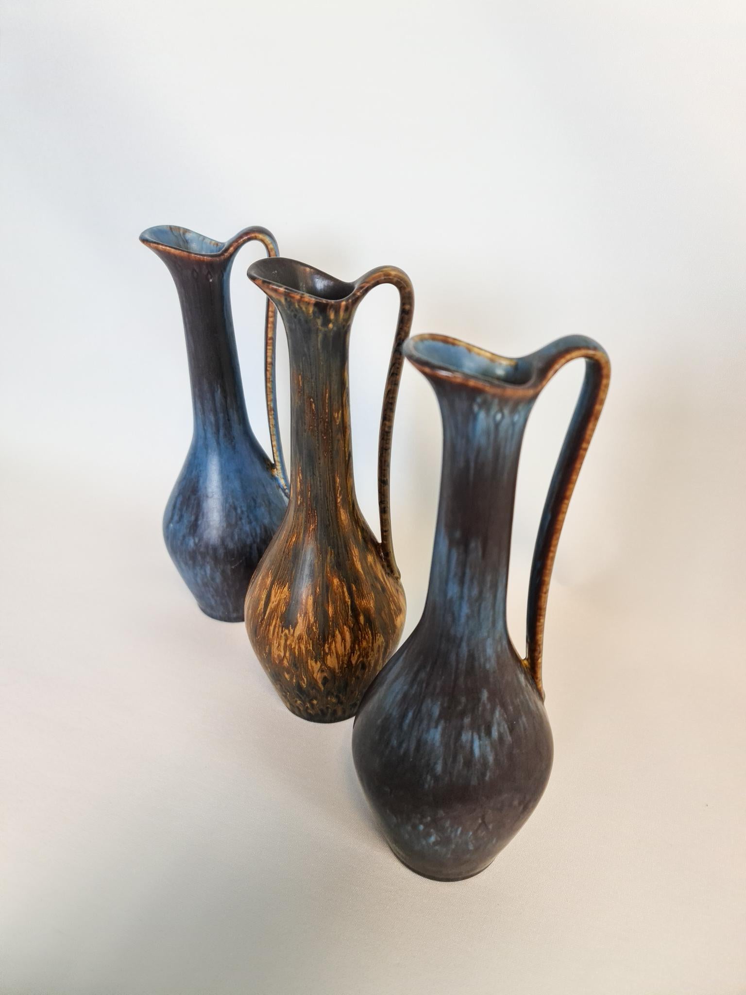 Swedish Midcentury Modern Set of 3 Ceramic Vases Rörstrand Gunnar Nylund, Sweden For Sale