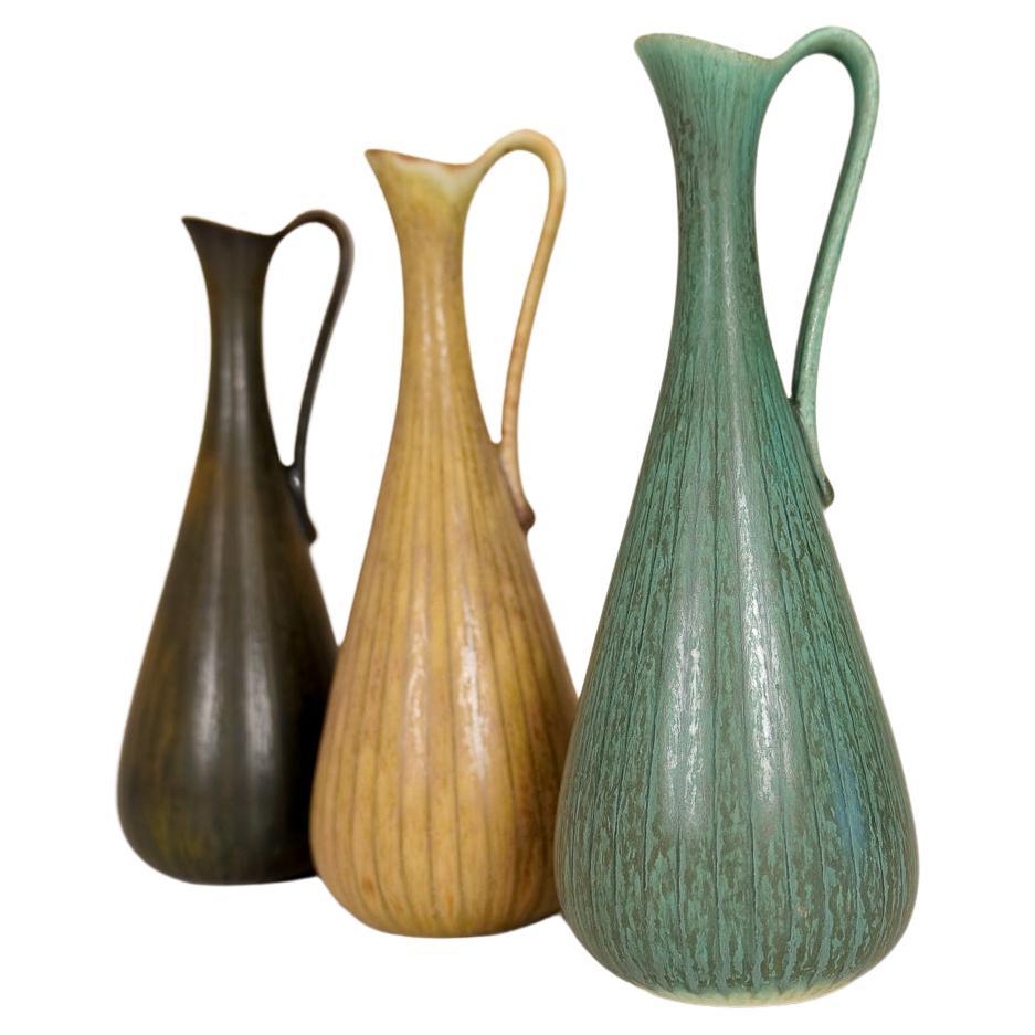 Midcentury Set of 3 Ceramic Vases Rörstrand Gunnar Nylund, Sweden