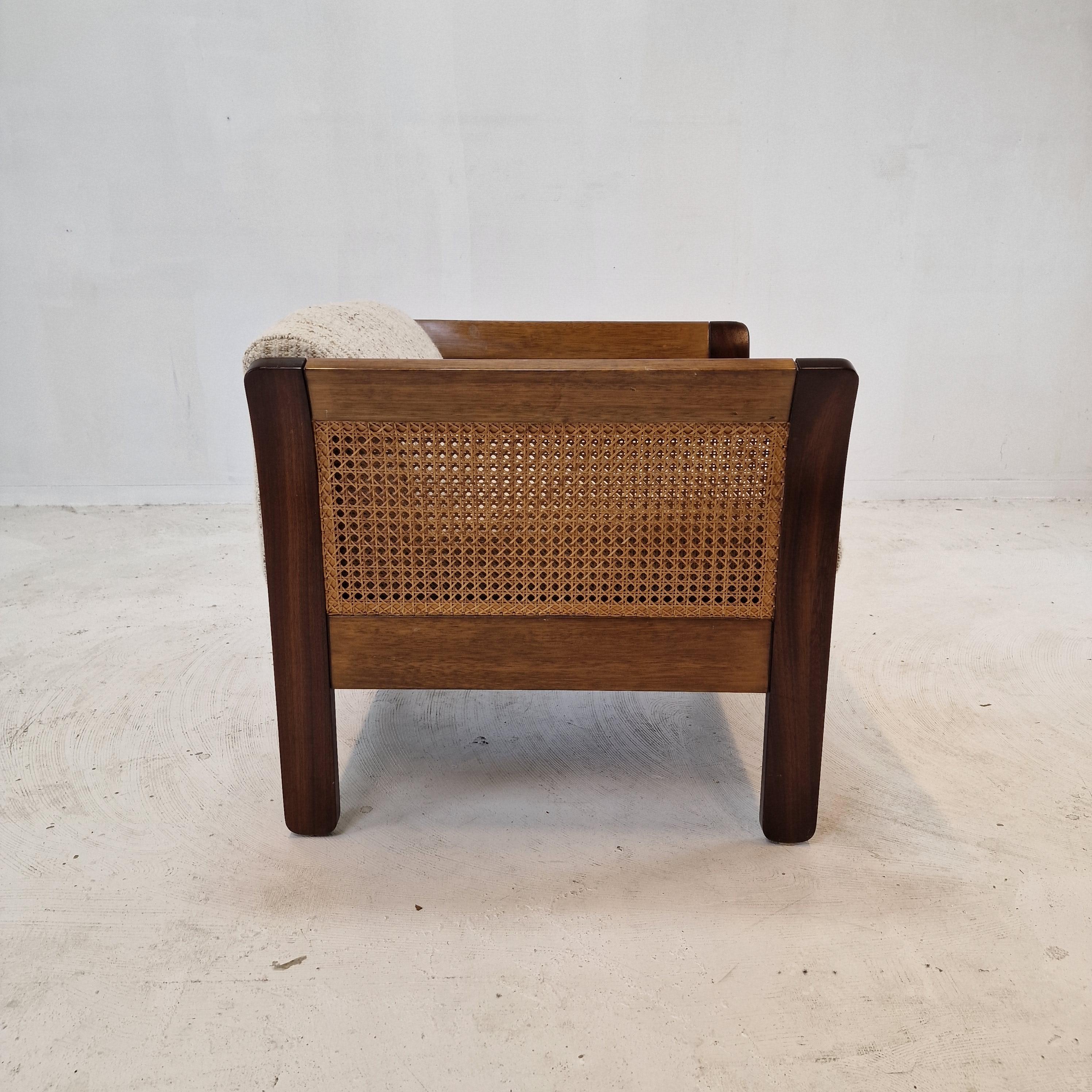 Midcentury Set of 3 Italian Wood with Rattan Club Chairs, 1960s 5