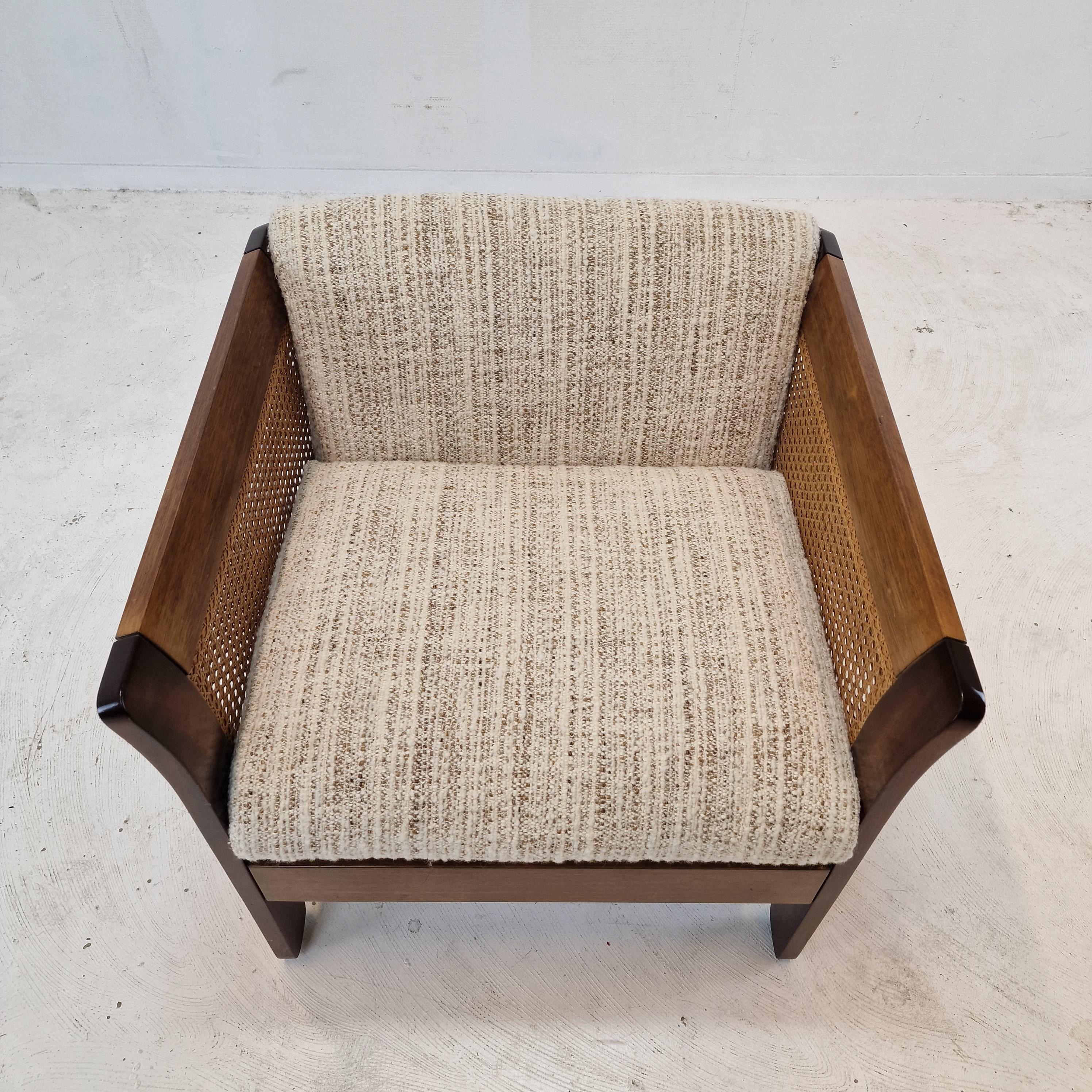 Midcentury Set of 3 Italian Wood with Rattan Club Chairs, 1960s 7