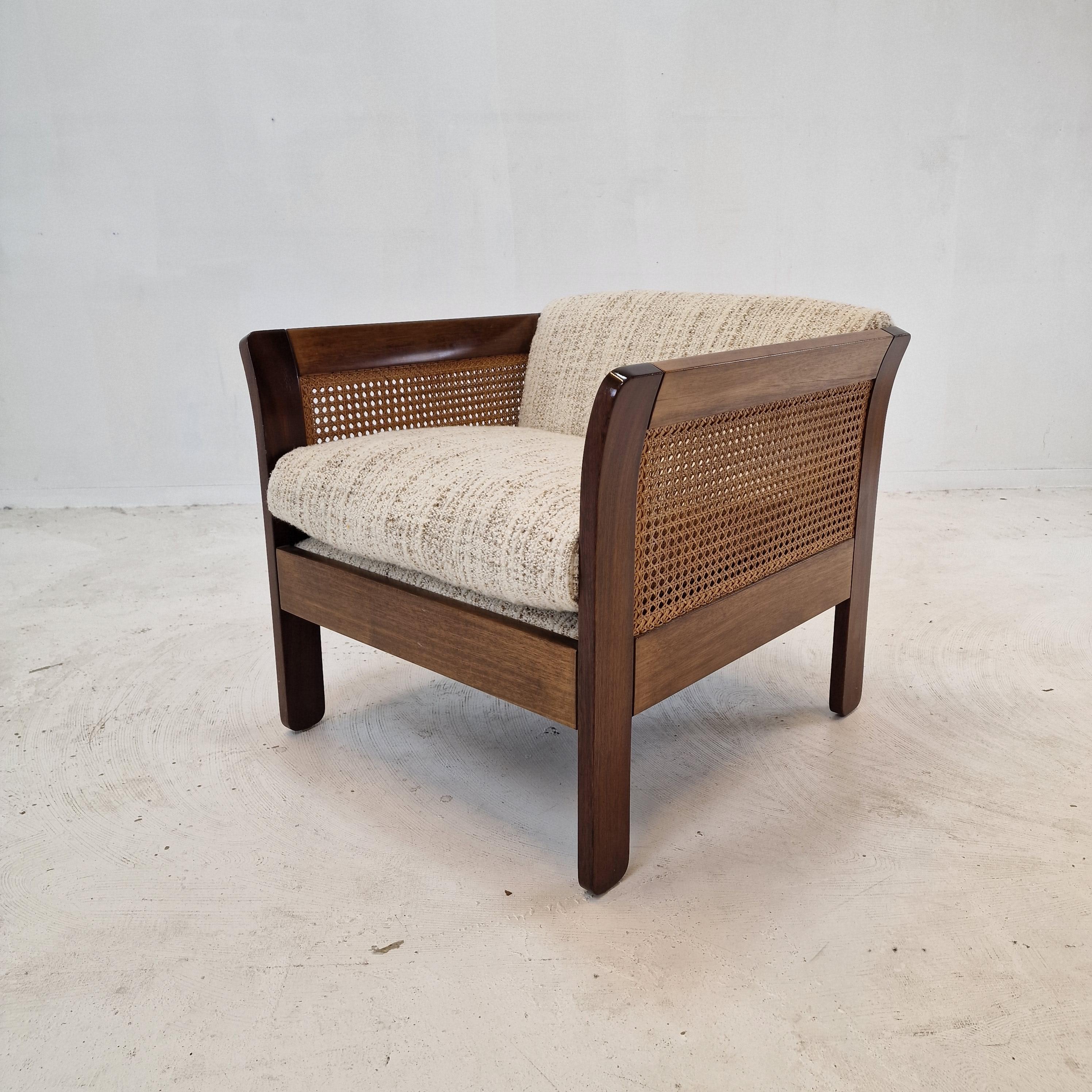 Mid-20th Century Midcentury Set of 3 Italian Wood with Rattan Club Chairs, 1960s