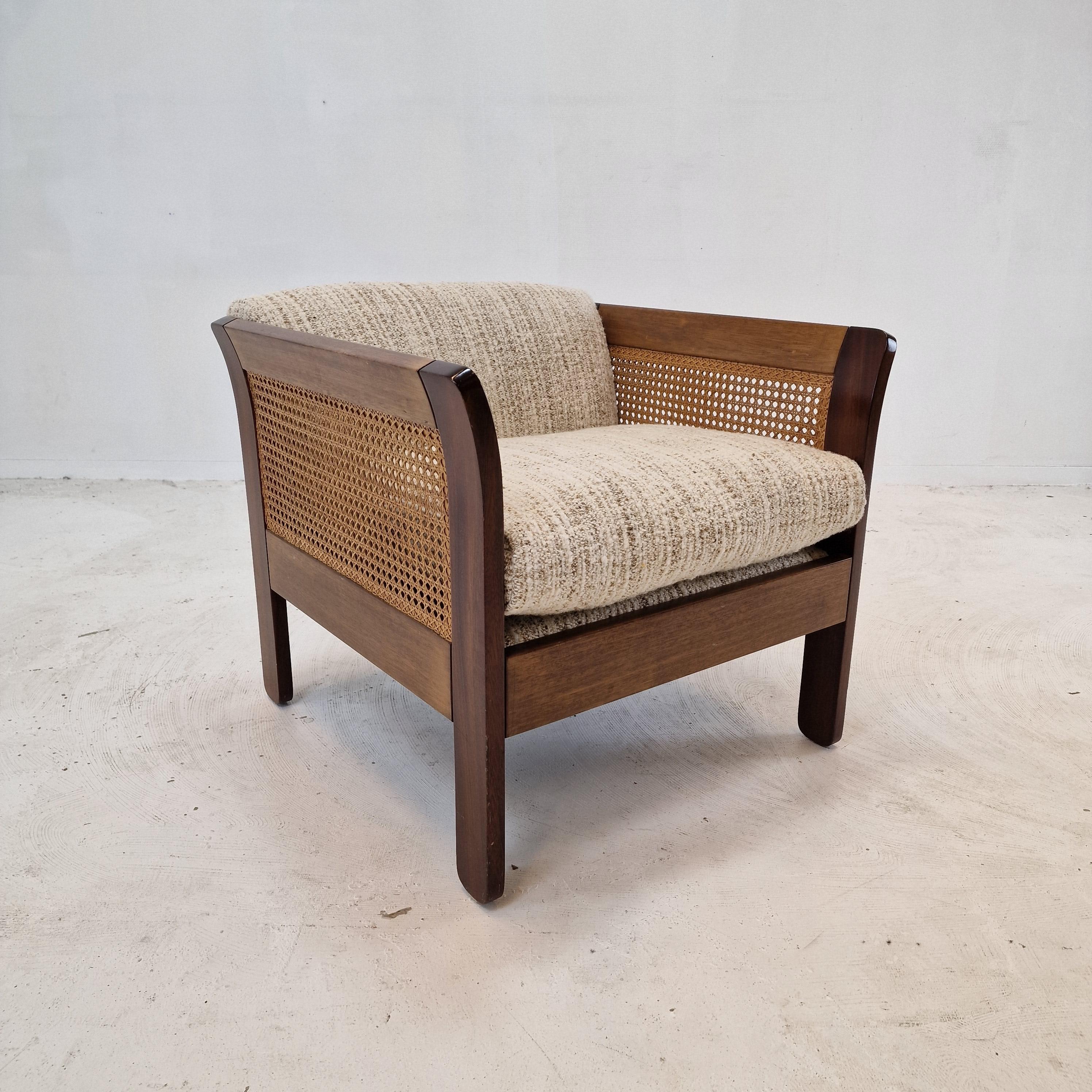 Midcentury Set of 3 Italian Wood with Rattan Club Chairs, 1960s 1